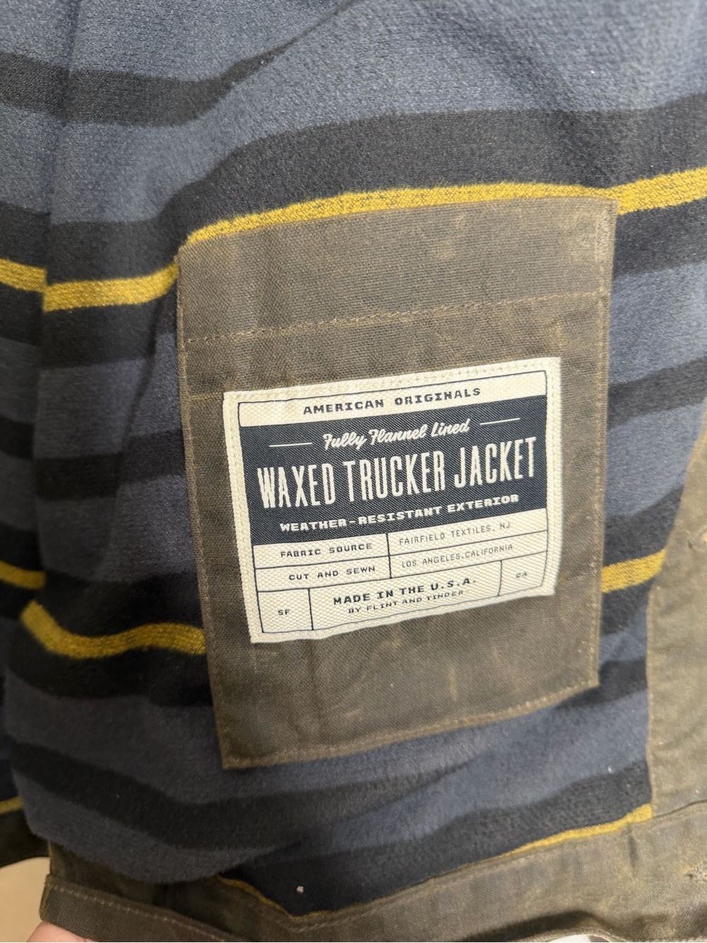 Flint And Tinder Waxed Trucker Jacket Fleeced Lined Forest Green Mens Sz XL - Picture 9 of 13